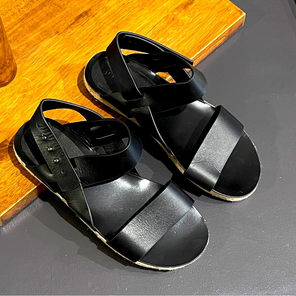 NWT Jenni Kayne Black Leather Sunday Sandal EU 36 US 5.5-6 Espadrille Flat